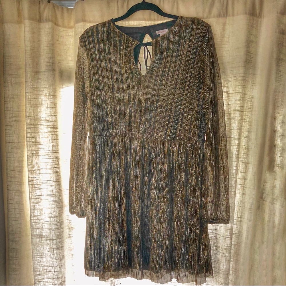 Metallic gold and black long sleeved dress